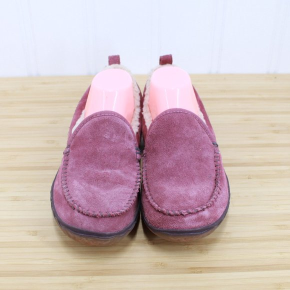 LL BEAN Women's Pink Suede Sherpa Lined Mountain Moccasin Slippers Size 9 M - Picture 5 of 9